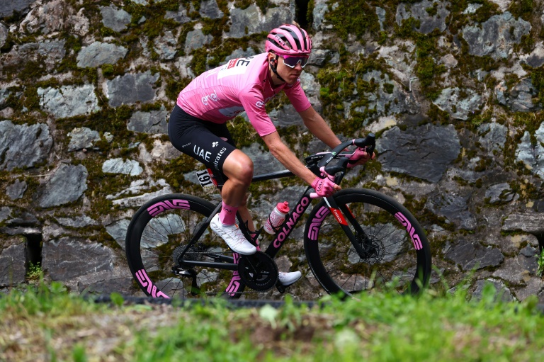 Le leader du Giro Tadej Pogacar lors de la 19e étape, le 24 mai 2024 entre Mortegliano et Sappada
