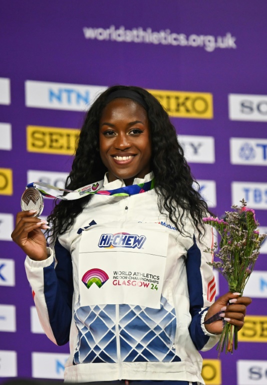 Cyrena Samba-Mayela médaillée d'argent au 60m haies des  Championnats du monde indoor à Glasgow en Ecosse au Royaume Uni le 3 mars 2024