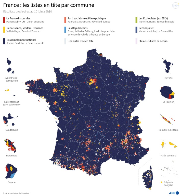 France : les listes en tête par commune