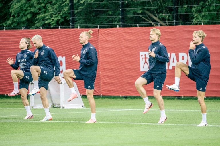 Les joueurs du Danemark lors d'une séance d'entraînement à Helsingør, le 6 juin 2024