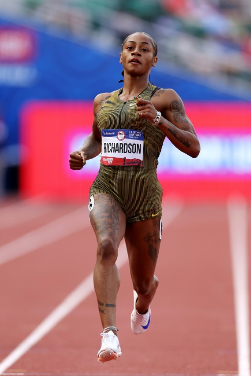 La sprinteuse Sha'Carri Richardson en séries du 200 m des sélections américaines pour les JO le 27 juin 2024 à Eugene