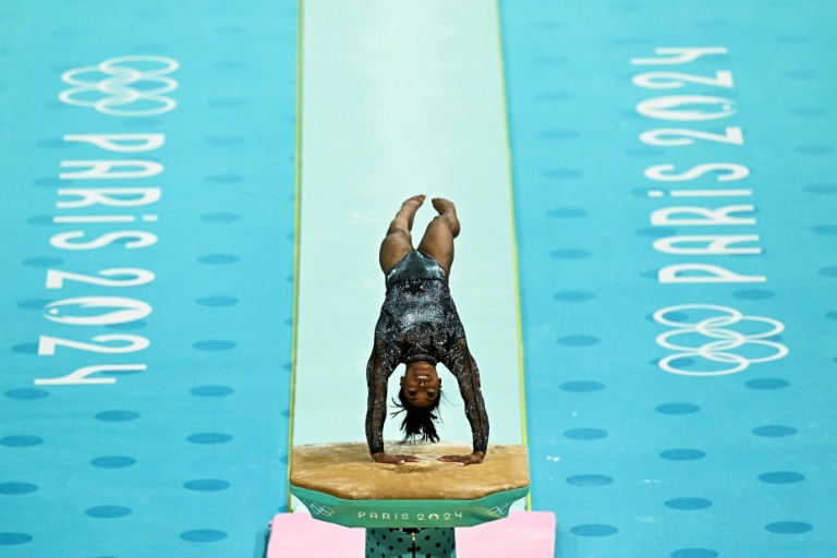 L'Américaine Simone Biles au saut lors des qualifications de la gymnastique des Jeux olympiques à Paris, le 28 juillet 2024.