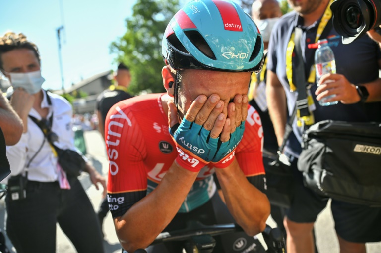 Le coureur Belge Victor Campenaerts lors de sa victoire sur la 18e étape du Tour de France, le 18 juillet à Barcelonnette