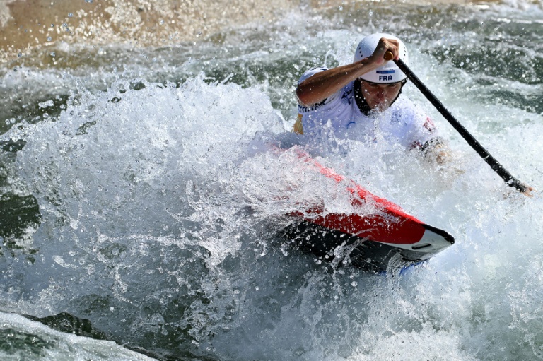 Nicolas Gestin lors de la finale de canoë slalom des Jeux olympiques de Paris, à Vaires-sur-Marne, le 29 juillet 2024