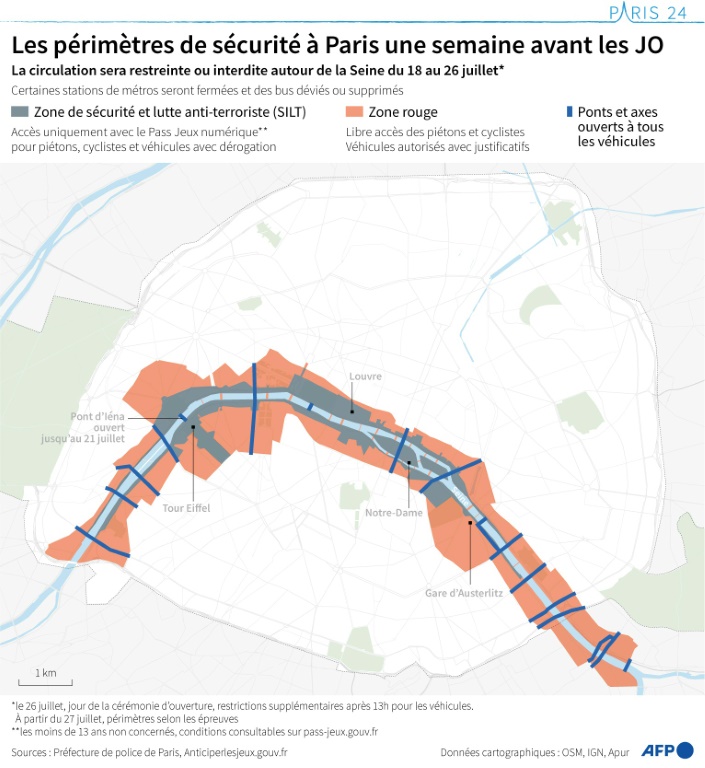 Les périmètres de sécurité à Paris une semaine avant les JO