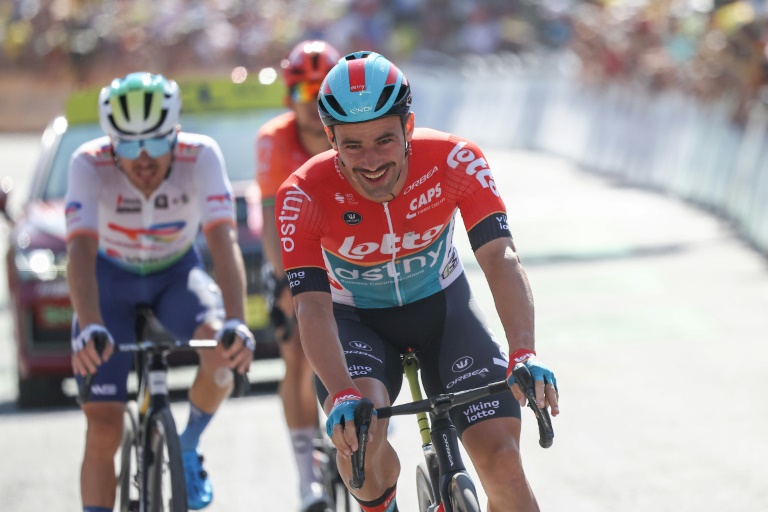 Le coureur belge Victor Campenaerts lors de sa victoire sur la 18e étape du Tour de France, le 18 juillet à Barcelonnette