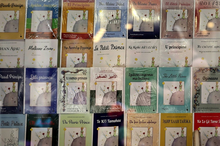 Exemplaires du Petit Prince traduit en différentes langues dans la vitrine d'une librairie à Toulouse, le 28 juin 2024