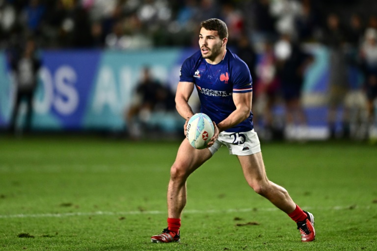 La star du rugby français Antoine Dupont chez les Septistes lors du tournoi de Los Angeles le 3 mars 2024