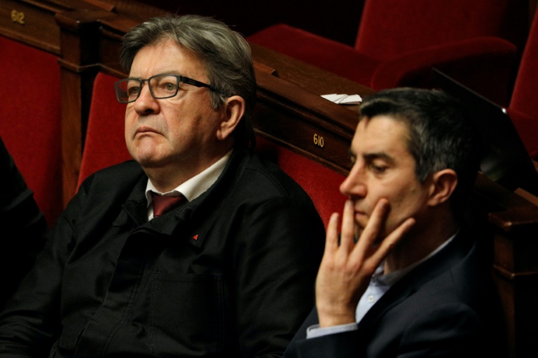 Jean-Luc Melenchon, à gauche, et François Ruffin, à droite, le 28 janvier 2020, à l'Assemblée nationale