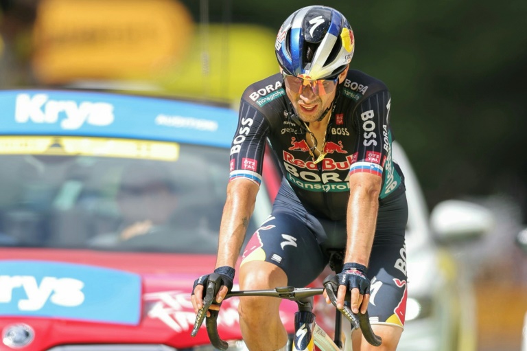 Le Slovène Primoz Roglic lors du  Tour de France ici au Lioran le 10 juillet 2024, fait partie des vainqueurs potentiels de la Vuelta