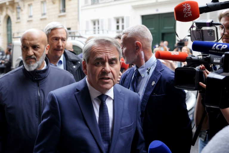 Le président du conseil régional des Hauts-de-France Xavier Bertrand (c), le 12 juin 2024 à Paris