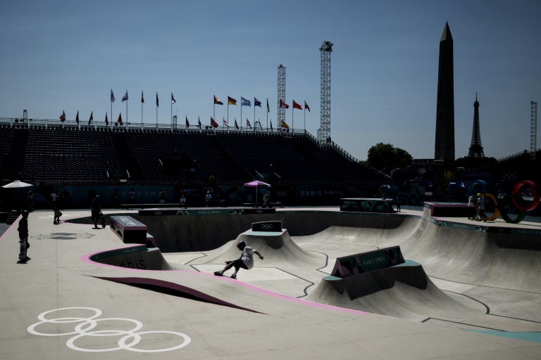 Le parc de skateboard lors des Jeux Olympiques de Paris 2024 place de la Concorde à Paris le 5 août 2024