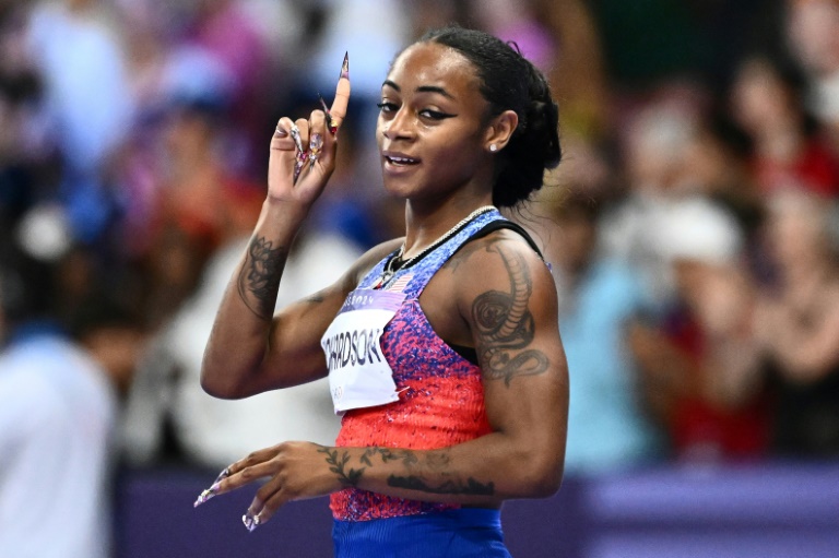 La sprinteuse américaine Sha'carri Richardson après la finale du 100m des JO, le 3 août 2024 au STade de France