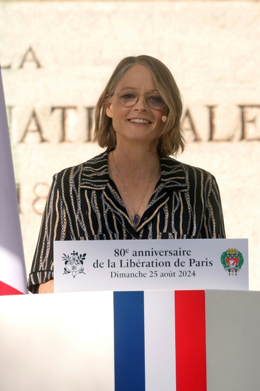 L'actrice américaine Jodie Foster raconte les jours décisifs de l'été 1944, lors des célébrations du 80e anniversaire de la libération de Paris, le 25 août 2024