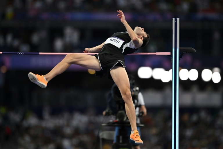 LeNéo-zélandais Hamish Kerr lors de la finale olympique du saut en hauteur, au Stade de France le 10 août 2024