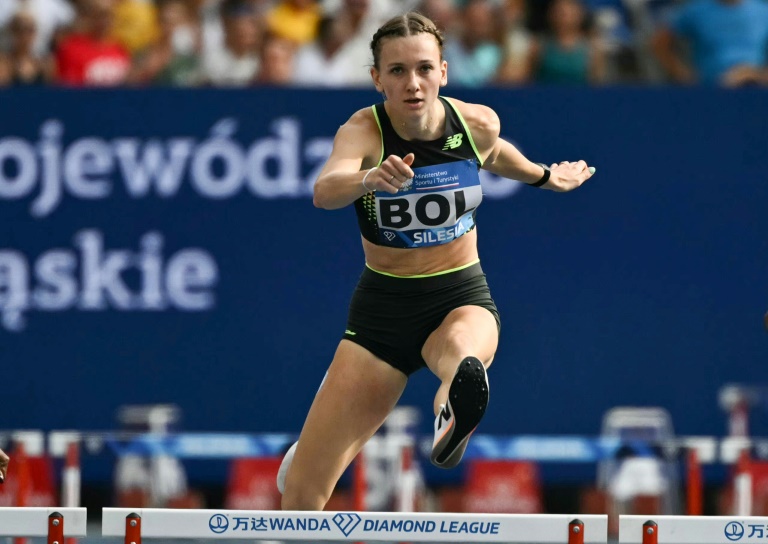 La Néerlandaise Femke Bol lors du 400m haies de Ligue de diamant à Chorzow, en Pologne, le 25 août 2024