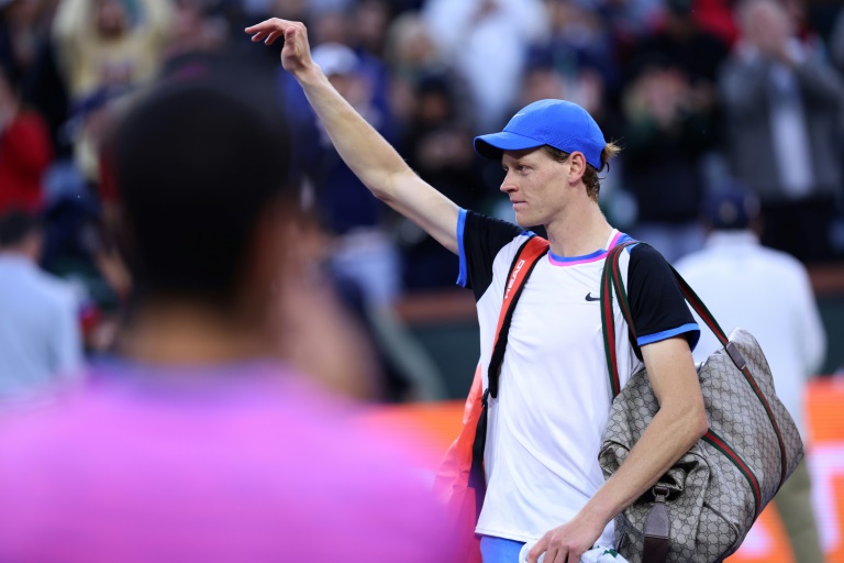 Jannik Sinner à l'issue de son match contre Carlos Alcaraz, le 16 mars 2024 à Indian Wells, en Californie