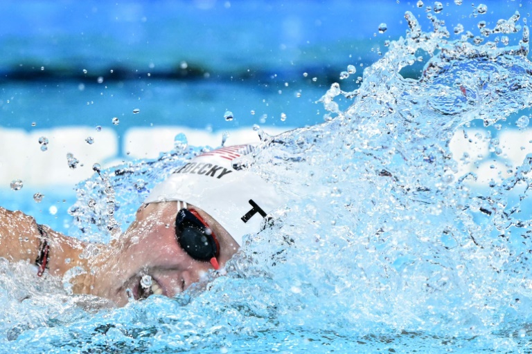 La nageuse américaine Katie Ledecky le 27 juillet 2024 aux JO de Paris, à la Défense Arena de Nanterre