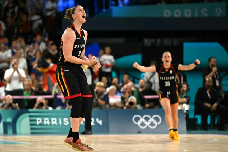 La Belge Emma Meesseman contre la France, le 9 août 2024 à la Bercy Arena de Paris