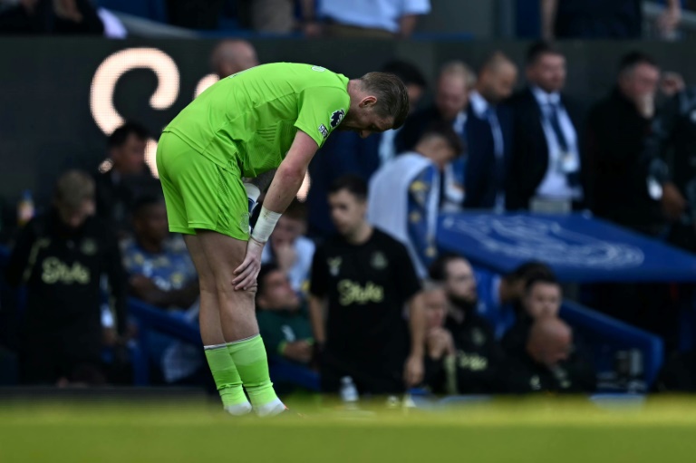 Le gardien d'Everton Jordan Pickford a encaissé trois buts dans les dix dernières minutes de la rencontre contre Bournemouth le 31 août 2024 à Liverpool