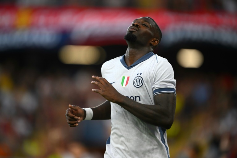 L'International français de l'Inter Milan Marcus Thuram durant le match contre le Genoa le 17 août 2024 à Gênes