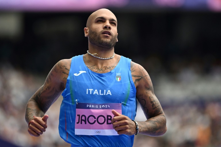 L'Italien Marcell Jacobs, champion olympique en titre du 100 m olympique, lors des séries des JO-2024 le 3 août 2023 à Saint-Denis