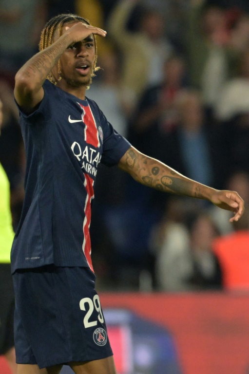 L'ailier parisien Bradley Barcola lors du match de Ligue 1 contre Montpellier, le 23 août 2024 au Parc des Princes