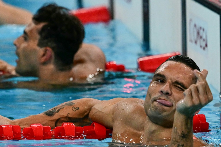 Le nageur Florent Manaudou après la demi-finale du 50 m nage libre des Jeux olympiques de Paris, à Nanterre, le 1er août 2024