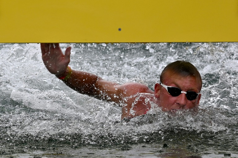 Le Français Marc-Antoine Olivier sur 5 km eau libre lors des Championnats d'Europe, le 13 juin 2024 à Belgrade