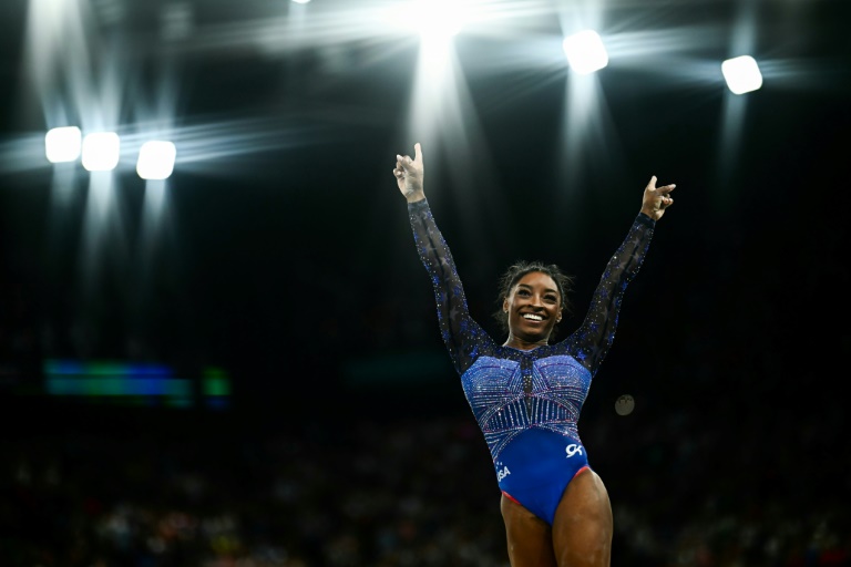 La gymnaste américaine Simone Biles le 1er août 2024 aux JO de Paris, à la Bercy Arena