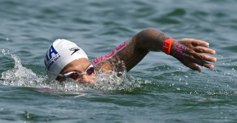 La Brésilienne Ana Marcela Cunha sur 25 km eau libre aux Mondiaux de Budapest, le 30 juin 2022