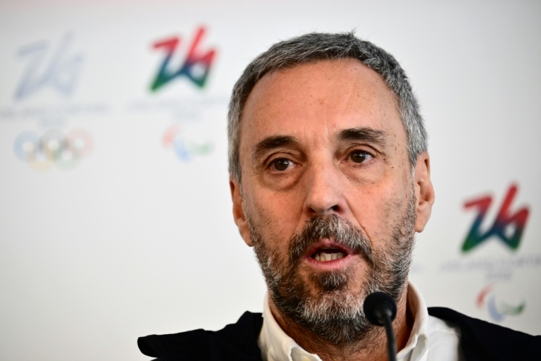 Le patron du comité d'organisation des JO-2026 Andrea Varnier lors d'une conférence de presse le 19 janvier 2024 à Cortina d'Ampezzo