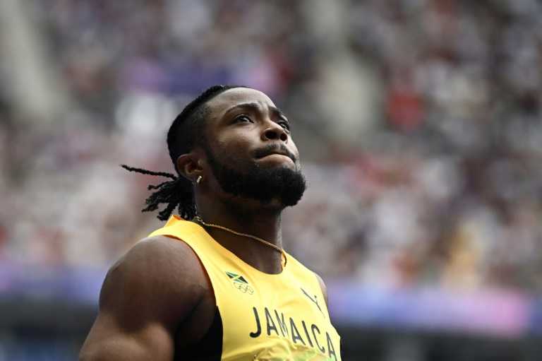 Le Jamaïcain Kishane Thompson, un des prétendants au 100 m olympique, lors des séries le 3 août 2023 à Saint-Denis