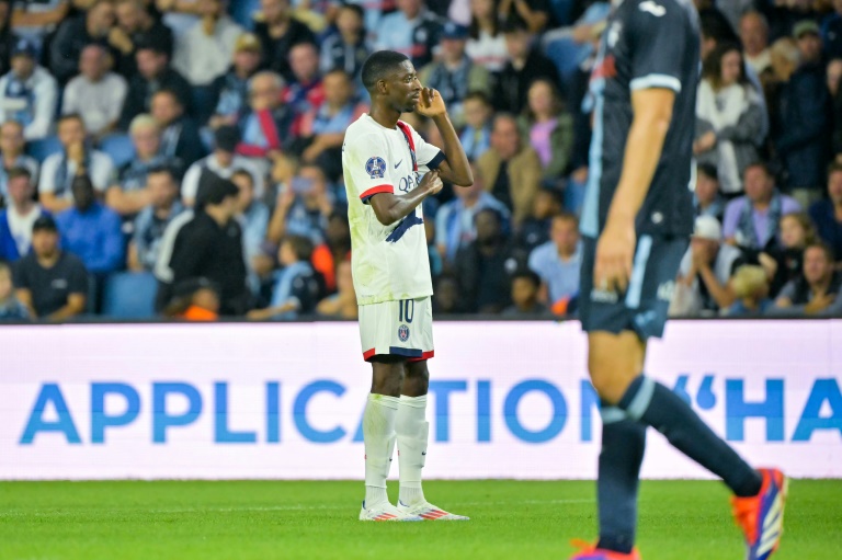 Ousmane Dembélé autteur du 2e but du PSG contre Le Havre, le 16 août 2024 au Stade Océane