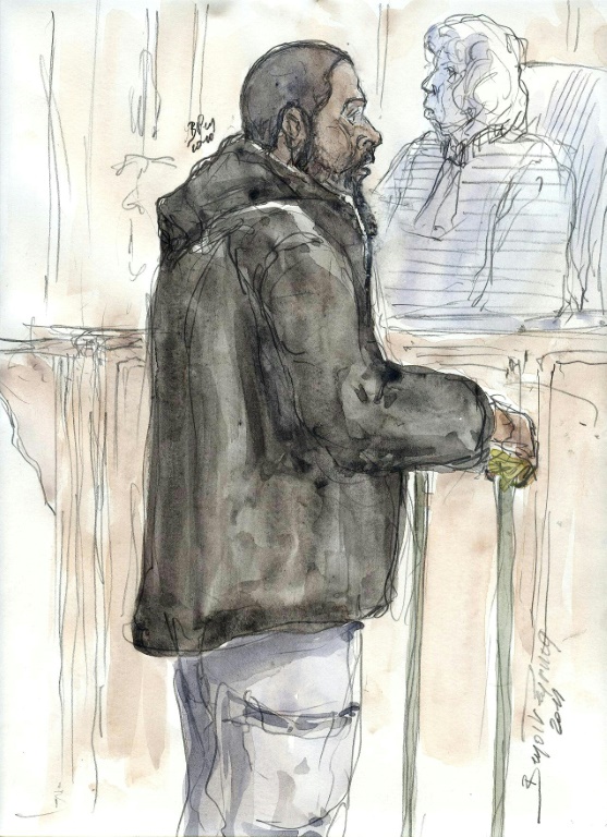 Croquis d'audience représentant le jihadiste français Peter Cherif, le 26 janvier 2011 à l'ouverture de son procès à Paris