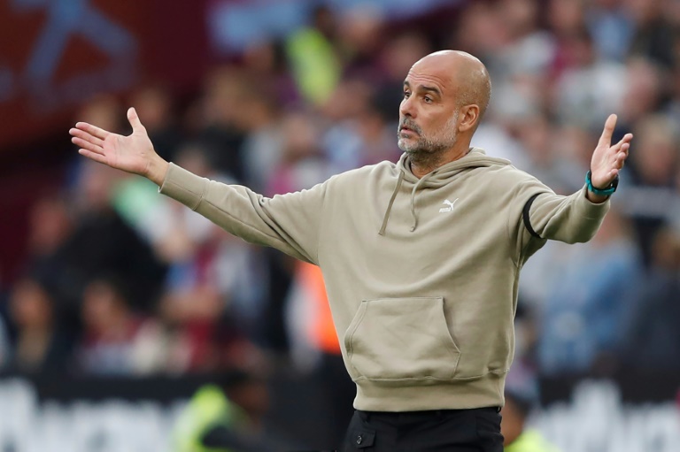 L'entraîneur de Manchester City Pep Guardiola contre West Ham à Londres, le 31 août 2024