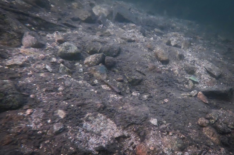 Capture d'une vidéo montrant ce qui semble être la hampe d'une grenade à main allemande de la Première Guerre mondiale, le 20 septembre 2024 au fond du lac de Gérardmer, dans l'est de la France