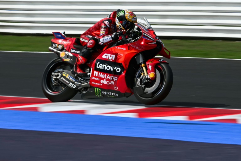 Le pilote italien de Ducati Francesco Bagnaia lors du Grand Prix d'Emilie-Romagne, en MotoGP, le 22 septembre 2024 à Misano