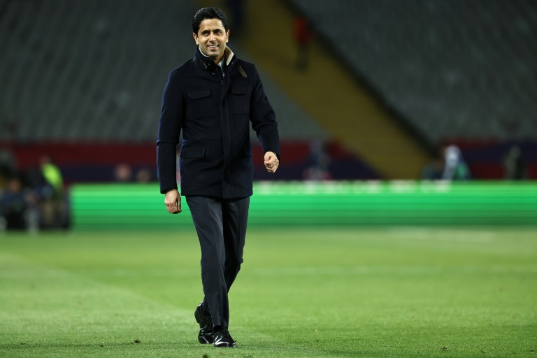 Le président qatari du PSG, Nasser al-Khelaifi, à Barcelone le 16 avril 2024