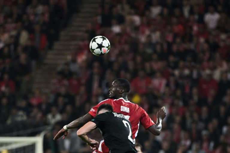 Le joueur de Brest Abdallah Sima lors du match de Ligue des Champions contre le Sturm Graz au stade Roudourou de Guingamp le 19 septembre 2024.