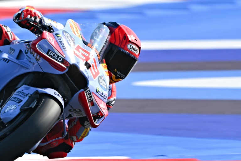 Le pilote espagnol Marc Marquez (Ducati-Gresini) lors des essais qualificatifs du Grand-Prix d'Emilie-Romagne MotoGP sur le circuit de Misano-Adriatico le 21 septembre 2024.