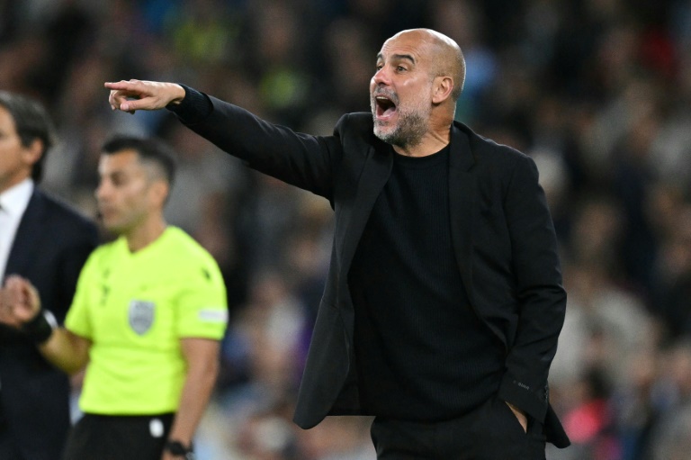 L'entraîneur de Manchester City, Pep Guardiola, lors du match de Ligue des champions contre l'Inter Milan au stade Etihad à Manchester le 18 septembre 2024