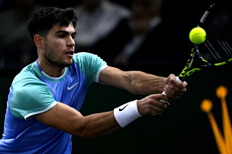 Carlos Alcaraz face à Ugo Humbert en 8e de finale du Masters 1000 de Paris, le 31 octobre 2024