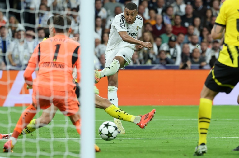 Kylian Mbappé, auteur d'une passe décisive pour le Real lors de la victoire contre le Borussia Dortmund (5-2) en Ligue des champions, à Madrid le 22 octobre 2024