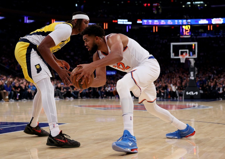 Karl-Anthony Towns avec les  New York Knicks contre les Indiana Pacers en NBA le 25 octobre 2024 au Madison Square Garden de New York