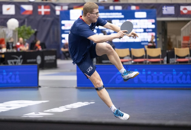 Alexis Lebrun contre le Hongrois Bence Majoros à Linz, le 17 octobre 2024