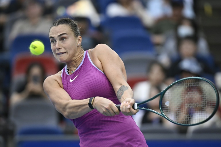 La Bélarusse Aryna Sabalenka lors de sa victoire contre la Polonaise Magdalena Frech, en quart de finale du WTA 1000 de Wuhan, le 11 octobre 2024