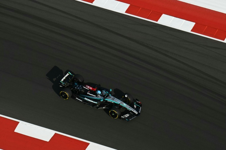 La Mercedes du britannique George Russell, le 18 octobre 2024 sur le circuit d'Austin, au Texas