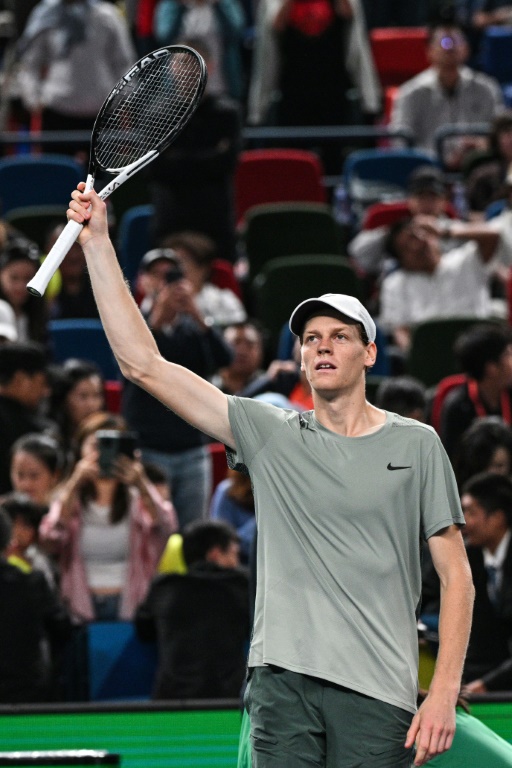 L'Italien Jannik Sinner après sa qualification pour la finale du Masters 1000 de Shanghai, le 12 octobre 2024