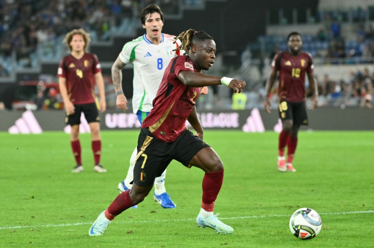 L'attaquant belge Jérémy Doku contre l'Italie en Ligue des nations, le 10 octobre 2024, à Rome